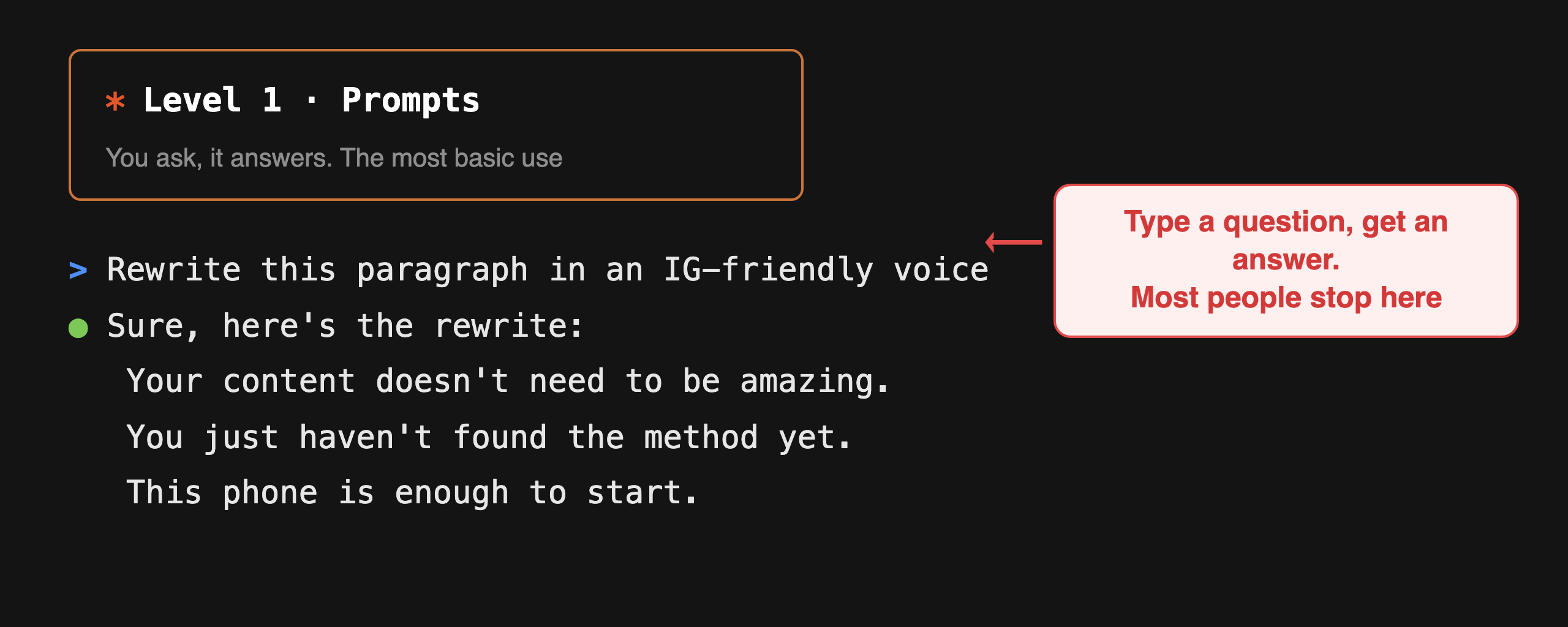 Level 1 Prompts: example screen of typing an instruction straight into Claude
