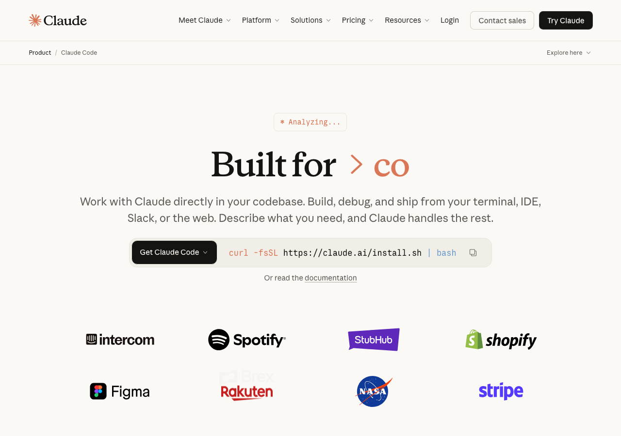 Claude Code 官網 claude.com/claude-code 首頁